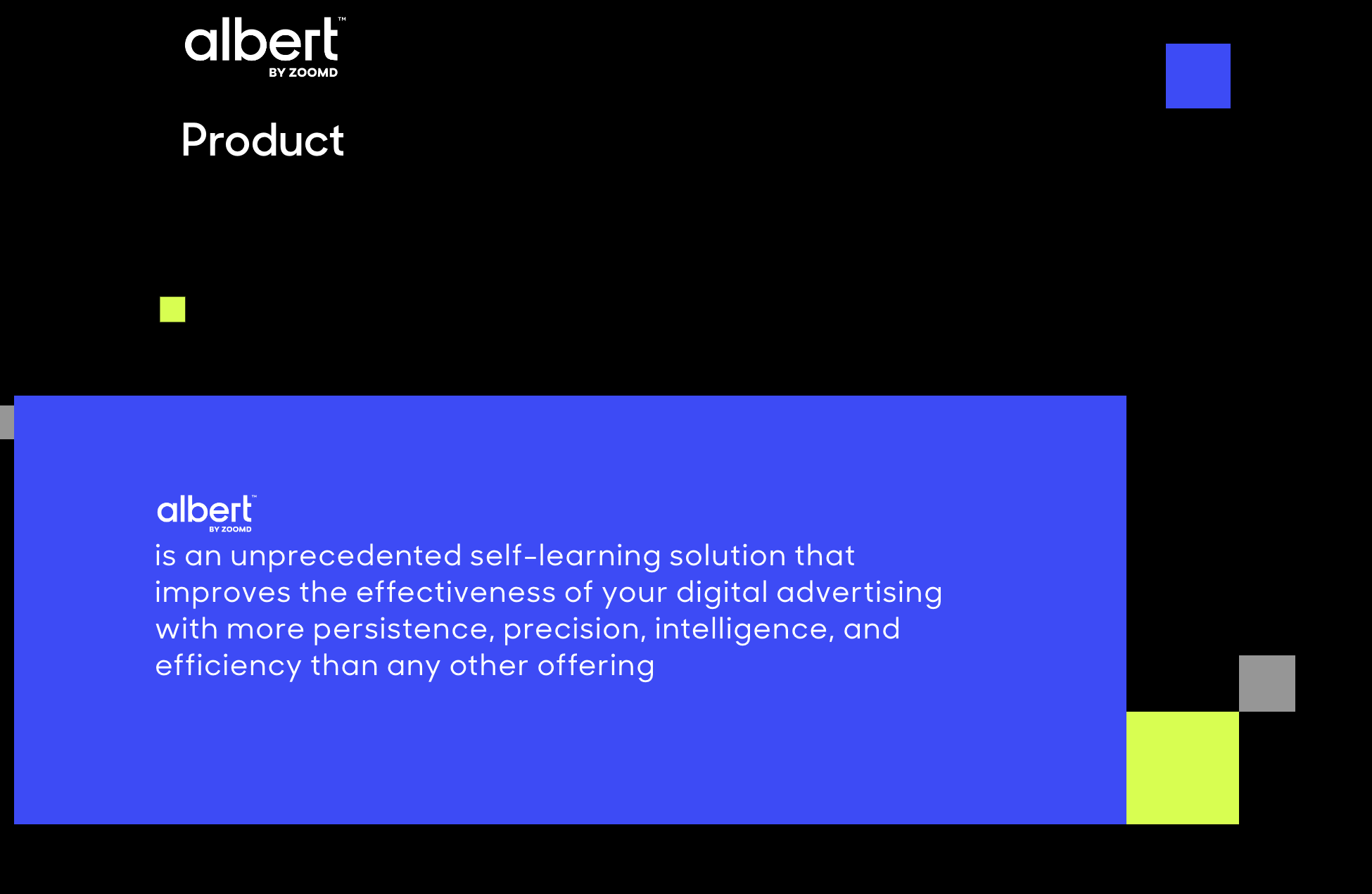 Albert.ai webpage showing a product description. 