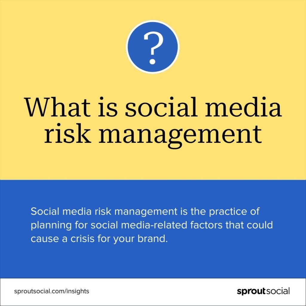 Card that says Social media risk management is the practice of planning for social media-related factors that could cause a crisis for your brand. 